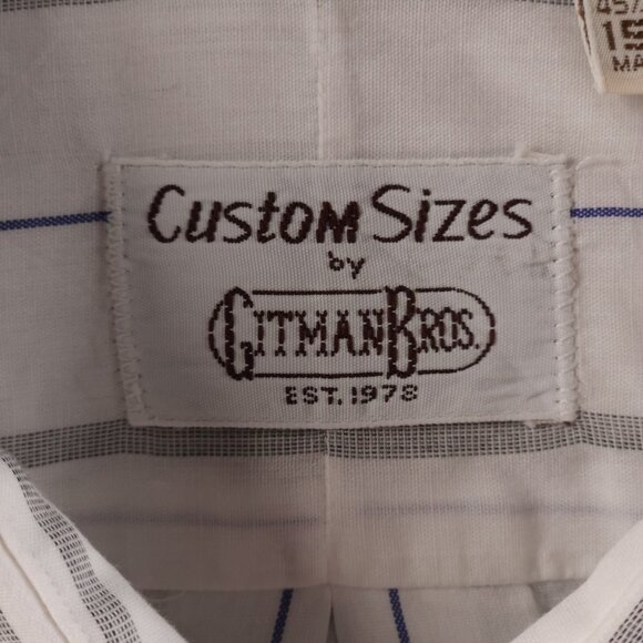 Gitman Bros Lightweight White Gray Blue Cotton Polyester Men 15.5 32 USA Striped - Picture 9 of 16